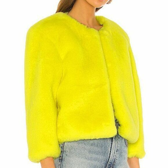 Central Park West New York  Chubbie Faux Fur Moto Jacket NWOT 298 Yellow… - Picture 2 of 13